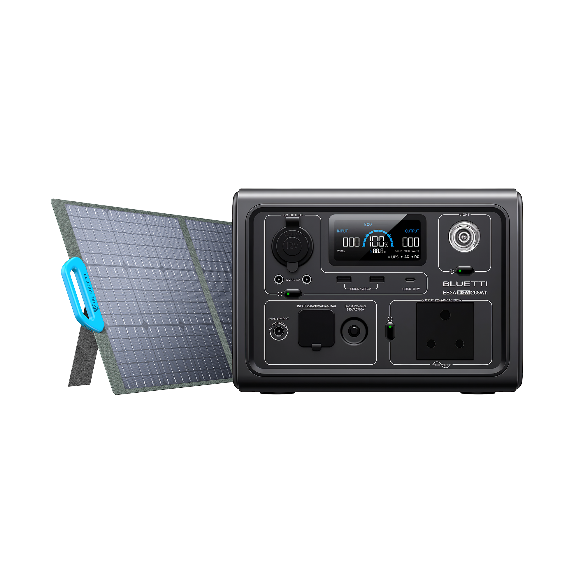 KIT Generatore solare portatile BLUETTI EB3A 600W + Pannello solare BLUETTI  PV200 pieghevole